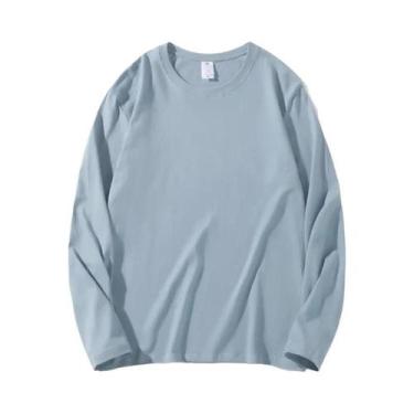 Imagem de Camisetas Femininas De Algodão De Manga Longa Com Decote Redondo E Est