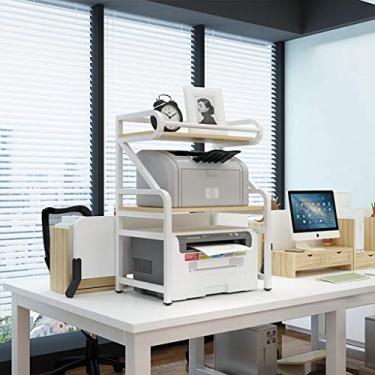 Imagem de Suporte de impressora de 2 camadas, estrutura de aço branco, suporte de armazenamento multifuncional para escritório doméstico adequado para impressora pequena, copiadora, prateleira de impressora