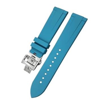 Imagem de IRFKR Pulseira de relógio FKM de 19 mm, 20 mm, 21 mm, 22 mm, para Vacheron Constantin, pulseira de relógio de borracha macia com fecho borboleta (azul bebê, prata, 20 mm)