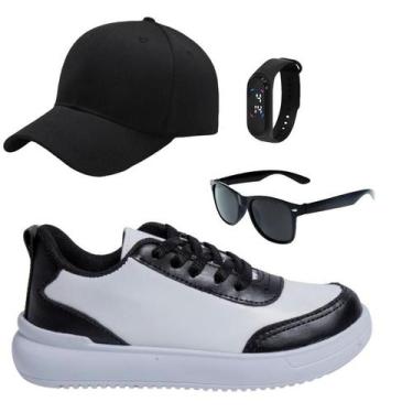 Imagem de Tênis Infantil Masculino Casual Moderno Colegial Confortável Branco/Pr