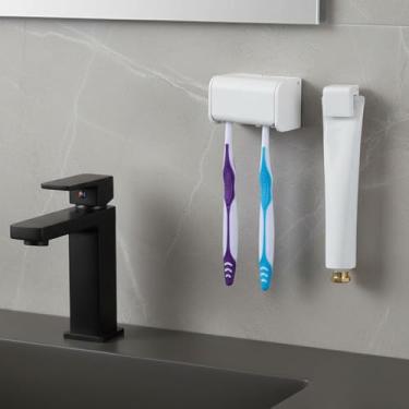 Imagem de 2 suportes de escova de dentes para banheiro com capa, 2 compartimentos organizador de armazenamento de escova de dentes para chuveiro, escovas de dentes autoadesivas, clipe de pasta de dente, à prova