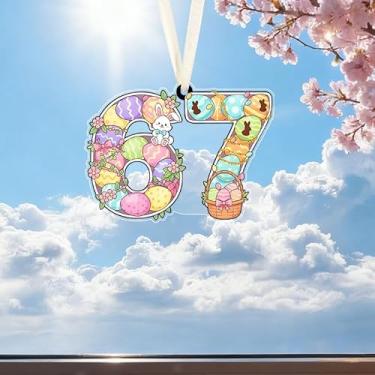 Imagem de Enfeite de acrílico com tema de Páscoa, design de ovo de Páscoa de coelho branco, 170 cm, adequado para escola, chaveiro, parede de quarto, decoração interna de carro