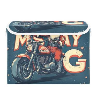 Imagem de SEHANY Linda caixa de armazenamento de Papai Noel de Natal com tampas e alças, organizador de cestas de armazenamento de tecido dobrável, caixas de armazenamento de cubos grandes para roupas, cobertor