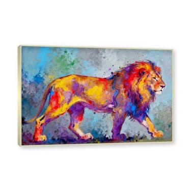 Imagem de NHLDZYH Moldura dourada. Pintura salpicada de leão em tela Arte abstrata de animais Mural vívido Chamador de olhos para sala de estar Decoração moderna para casa. A27. 60 x 90 cm.