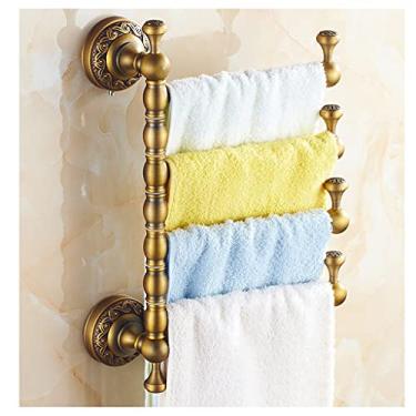 Imagem de Toalheiro vintage esculpido todo em latão para suporte de banheiro toalheiro giratório montado na parede, acabamento em níquel escovado, braço dobrável, suporte de barra de toalha giratório