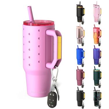 Imagem de Frost Buddy Copo Thicc Buddy de 1,134 g com manga de silicone – personalizável com pingentes Budz, copo de aço inoxidável isolado com alça e canudo, à prova de vazamento, compatível com porta-copos