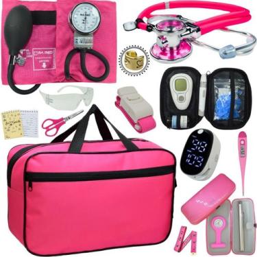 Imagem de Kit Bolsa Cores Aparelho de Pressao Esfigmomanometro Estetoscópio Medi