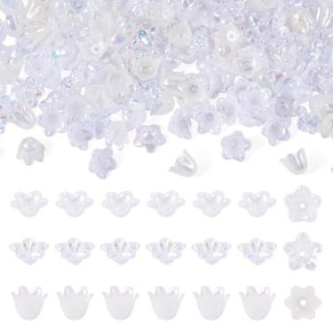 Imagem de FASHEWELRY 180 peças de tampas de contas de flores de acrílico para pulseiras cor AB fofas mini contas florais Kandi espaçadores para artesanato, colares, brincos, joias, suprimentos brancos