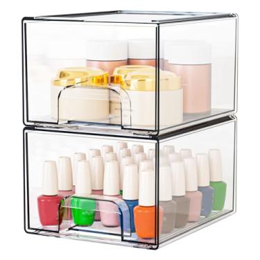 Imagem de Zhjvihx Caixa de Armazenamento Transparente, Organizador de Gaveta de Plástico Empilhável Transparente para Suprimentos de Artesanato de Joias de Maquiagem, (Gaveta de empilhamento com alça
