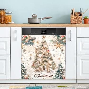 Imagem de xigua Capa magnética para lava-louças de urso de pelúcia, adesivos magnéticos decorativos antiarranhões para painel de geladeira e lava-louças, decoração personalizada de cozinha doméstica 58 x 66 cm