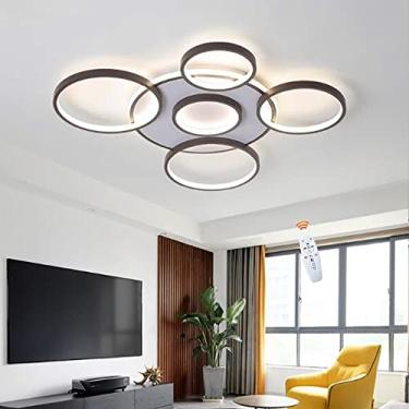 Imagem de Luminária de teto moderna LED com controle remoto, lustre redondo, cúpula de acrílico, ideal para sala de estar, quarto, sala de jantar, cozinha, escritório e hall de entrada. Possui 6 lâmpa