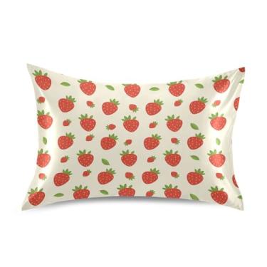 Imagem de Wassud Fronha de cetim morango vermelho para cabelo e pele fronhas de seda lisa tamanho padrão capas de travesseiro respiráveis com fecho de envelope