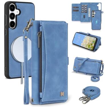 Imagem de BLISLIAR Capa carteira para Samsung Galaxy S25 com suporte para cartão/carteira/alça transversal | Bloqueio RFID | Magnético | Suporte | Destacável | Capa de telefone de couro PU para Galaxy S25,15,7