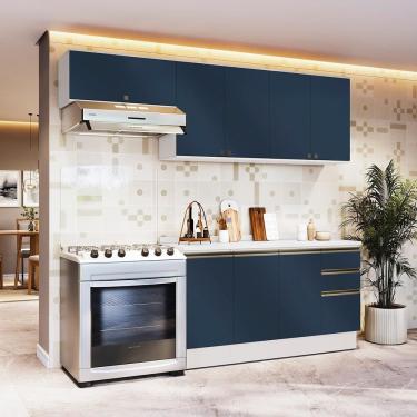 Imagem de Armário De Cozinha Completa 100% Mdf 240cm Branco/azul Profundo Celeste Kappesberg