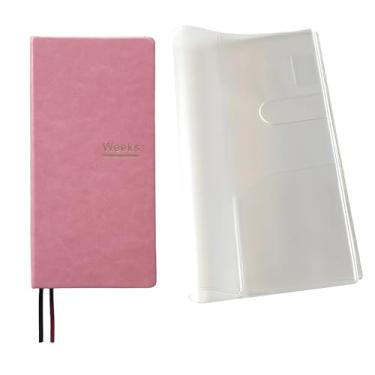 Imagem de Agenda semanal A6 sem data, tamanho portátil, organizador de compromisso, couro de poliuretano, caderno de bolso (rosa com capa)