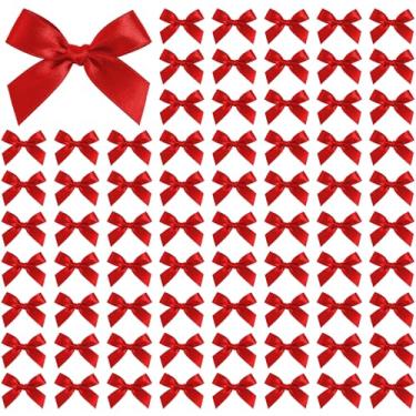 Imagem de 100 peças de mini laços - laço de cetim pequeno de 4 cm para artesanato, embrulho de presente, scrapbook de costura - decoração de caixa de presente de lembrancinhas de festa de casamento (vermelho)