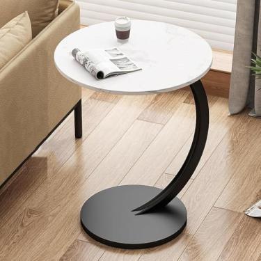 Imagem de Mesa Lateral Em Forma De C Com Rodas, Mesa De Café Compacta, Mesa De Cabeceira Industrial, Com Rodízios De Estrutura De Metal, Para Espaço Pequeno, Sala De Estar, Quarto, White