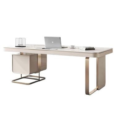Imagem de Mesa de computador para escritório em casa, luz, luxo, moderno, minimalista, placa de pedra de alta qualidade para escritório e cadeira, mesa de computador, desenhista, escrita de estudo (140 x 70 x