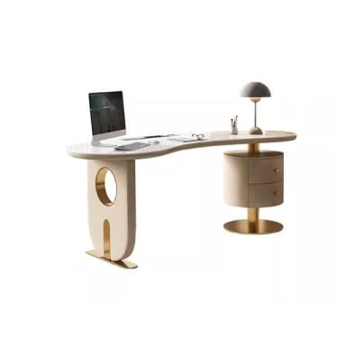 Imagem de Mesa de computador para escritório em casa, luz de luxo, designer de mesa de ardósia, premium, moderna, sala de estar, escritório, escritório, mesa, estudo, escrita curva (140 * 77 * 75 cm)