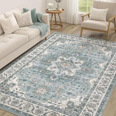 Imagem de Tapete vintage para sala de estar, 15 x 23 cm, grande, macio, lavável, tradicional, desgastado, para quarto, tapete para decoração de casa, escritório, casa - azul jeans