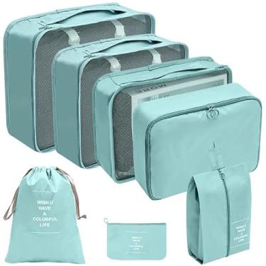 Imagem de Bolsa Organizadoras Para Mala Roupas Bagagem Viagem (Kit 7 Peças Azul Claro)