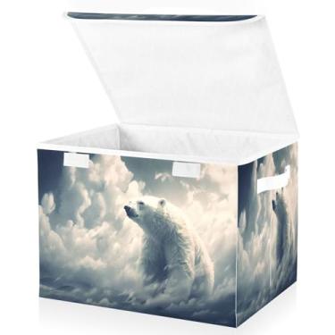 Imagem de Blueangle Caixotes de armazenamento de pintura de ursos polares com tampas, 42 x 32 x 30 cm, grande cesta organizadora dobrável para decoração de casa e escritório (168)
