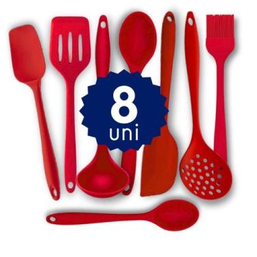 Imagem de Kit Completo Silicone Espátula Colher Concha Escumadeira Cozinhar sem 