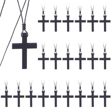Imagem de DICOSMETIC 30 colares com pingente de cruz de madeira, cruz de madeira em cordão 40-80 cm, colar de crucifixo ajustável para homens e mulheres, cruzes religiosas para grupos da igreja, presentes de