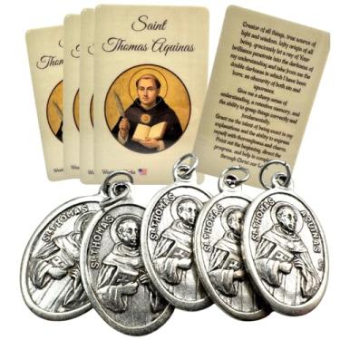 Imagem de Westmon Works Conjunto de medalhas de São Tomás de Aquino Medalhão Italiano Laminado Feito nos EUA Cartão Sagrado, Pacote com 5