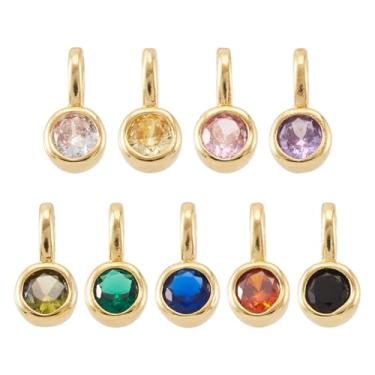 Imagem de Craftora 9 peças de pingentes de pedra de nascimento de zircônia cúbica redondos planos banhados a ouro pequenos pingentes de cristal com anel de salto para colar, pulseira, brinco para fabricação de