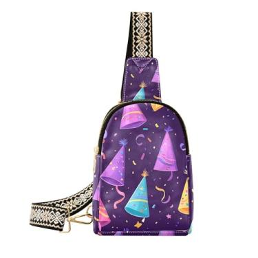 Imagem de CEBUGI Bolsa tiracolo pequena com fita de estrelas confetti para mulheres, pochete transversal de couro, bolsa de peito para caminhadas, viagens ao ar livre