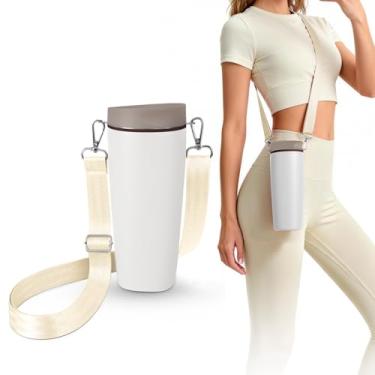 Imagem de Alça para garrafa de água compatível com Owala Smoothsip Slider 340 g 567 g caneca de café e 340 g 680 g com alça, alça de ombro resistente ajustável, estilingue, pendurar, transporte transversal para