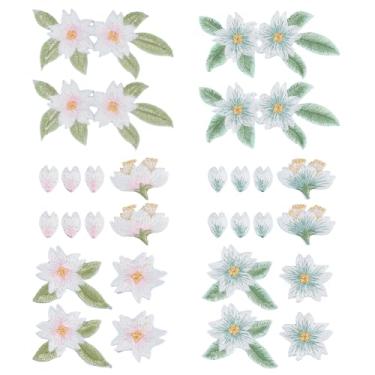 Imagem de NBEADS 35 peças de apliques bordados decorativos de flores pequenas estilo antigo, aplique floral verde rosa para costurar, aplique de reparo para roupas faça você mesmo, jeans, chapéus, camisetas