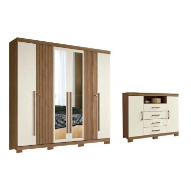 Imagem de Guarda Roupa +cômoda 2 Peças Qc347 Jatoba/areia - Santos Andirá