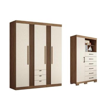 Imagem de Guarda Roupa +cômoda 2 Peças Qc266 Jatoba/areia - Santos Andirá