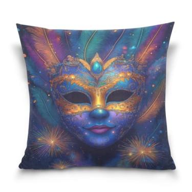 Imagem de Blueangle Capas de almofada de máscara colorida de carnaval - 50 x 50 cm, decoração de férias de fazenda para sofá de casa (236)