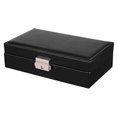 Imagem de Caixa de joias de couro PU para mulheres, organizador de joias com trava para brincos, pulseiras, anéis, caixas de joias, estojo de armazenamento (preto 21 x 12 x 6 cm)