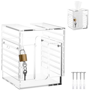 Imagem de AceOrbit Suporte de lenços desinfetantes ajustável com trava de acrílico transparente bloqueável na parede, dispensador de lenços de limpeza para cozinha, banheiro, casa, saúde, escritório, academia