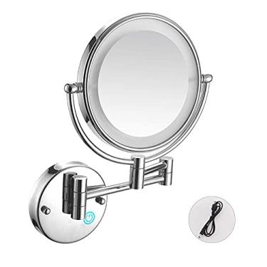 Imagem de U5GAAALPPQ9 Espelho de aumento de toucador, para banheiro, espelho de maquiagem LED para montagem na parede, luz ajustável, recarregável por USB (cor: ouro zircônio, tamanho: 7X) (branco prateado 7X)