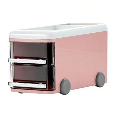 Imagem de Yosoo Caixa de Armazenamento de Mesa para Porta-canetas, 8,46x4,53x4,92in, Organizador de Gaveta, Organizador de Mesa, para Pincéis de Maquiagem de Papelaria (PINK)