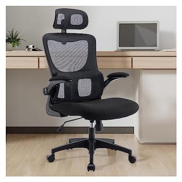 Imagem de Cadeira de escritório ergonômica, cadeira de computador de malha, cadeira de mesa de escritório em casa, cadeira de tarefa giratória com suporte lombar, altura ajustável, encosto de cabeça e apoio de