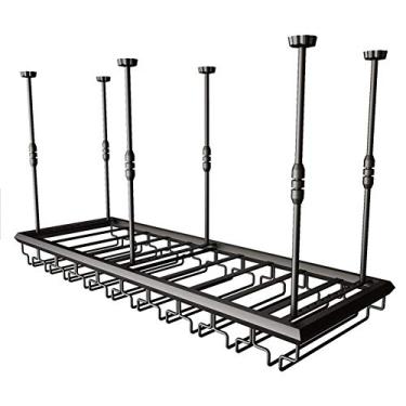 Imagem de Suporte de copo de vinho ajustável para pendurar no teto, suporte de copo de vinho vintage de ferro e suporte de garrafa, suporte de armazenamento para cozinha, bar, pub (preto, bronze)