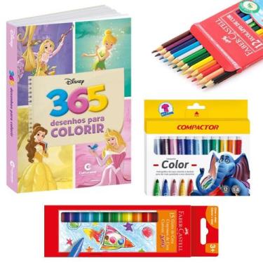 Imagem de Kit para Colorir Completo Livro Princesas Disney e Material - Culturam