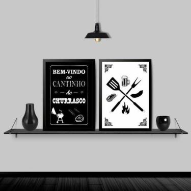 Imagem de Kit 2 Quadros Cantinho Do Churrasco 45X34 C/Vidro - Preta