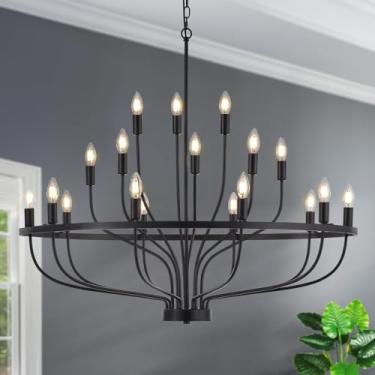Imagem de Widluth Lustre preto industrial 100 cm rústico vintage 18 luzes estilo vela lustres luminária grande retro preto lustre para sala de jantar, ilha de cozinha, sala de estar, E12