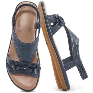 Imagem de Ecetana Sandália feminina elegante verão praia casual tira elástica sem cadarço com espuma viscoelástica, Azul, 38