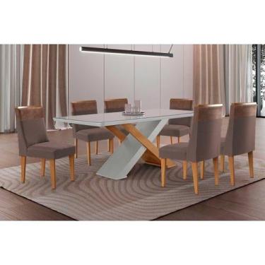 Imagem de Sala Jantar Mesa Imperatriz Tampo c/ Vidro Curvo 180cm+6 Cadeiras Jasp