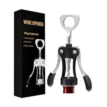 Imagem de Abridor de vinho com cortador de folha de vinho de aço inoxidável - Cortador de vedação superior de garrafa, saca-rolhas premium de liga de zinco com abridor de garrafas multifuncional, preto