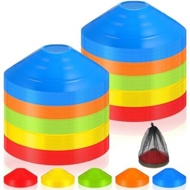 Imagem de Lemecima Pacote com 120 cones de futebol agility com bolsa de transporte portátil - Cones de disco premium para treinamento esportivo, futebol, basquete, treinamento e equipamentos de treino (5 cores)
