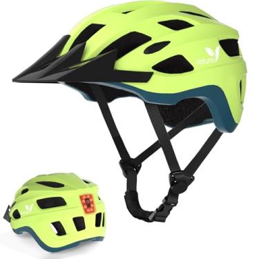 Imagem de Veltuno Capacete de bicicleta para adultos, capacete leve de mountain bike com luz traseira de LED recarregável por USB, viseira de sol removível para mulheres, homens, adequado para ciclismo e
